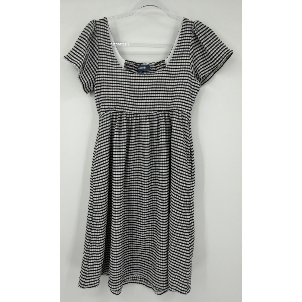 ModCloth Womens Small Black White Striped Seersucker Empire Waist Smocked Dress